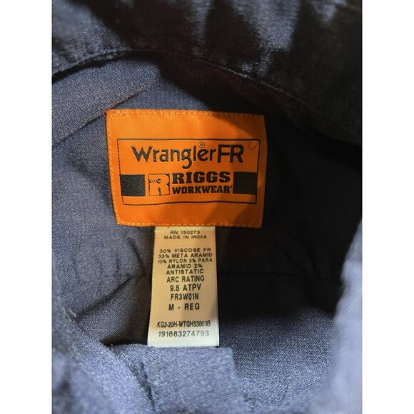 Wrangler FR Riggs Workwear Long Sleeve Blue Button Down Shirt / Size Medium - Picture 3 of 7